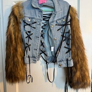 Faux Fur Sleeve Denim Jacket